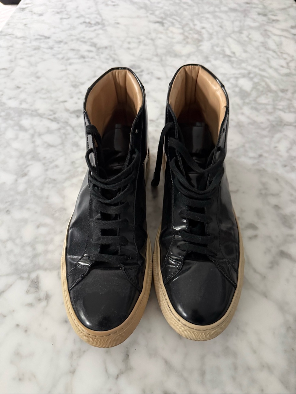 Common Projects Black High-Top Sneakers with Cream Sole